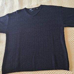 Metropolitan View V-Neck Black Rib Men Pullover Italian Yarn Wool Sweater Sz XL